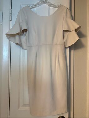 Cream Midi Dress with Ruffle Sleeve Detail